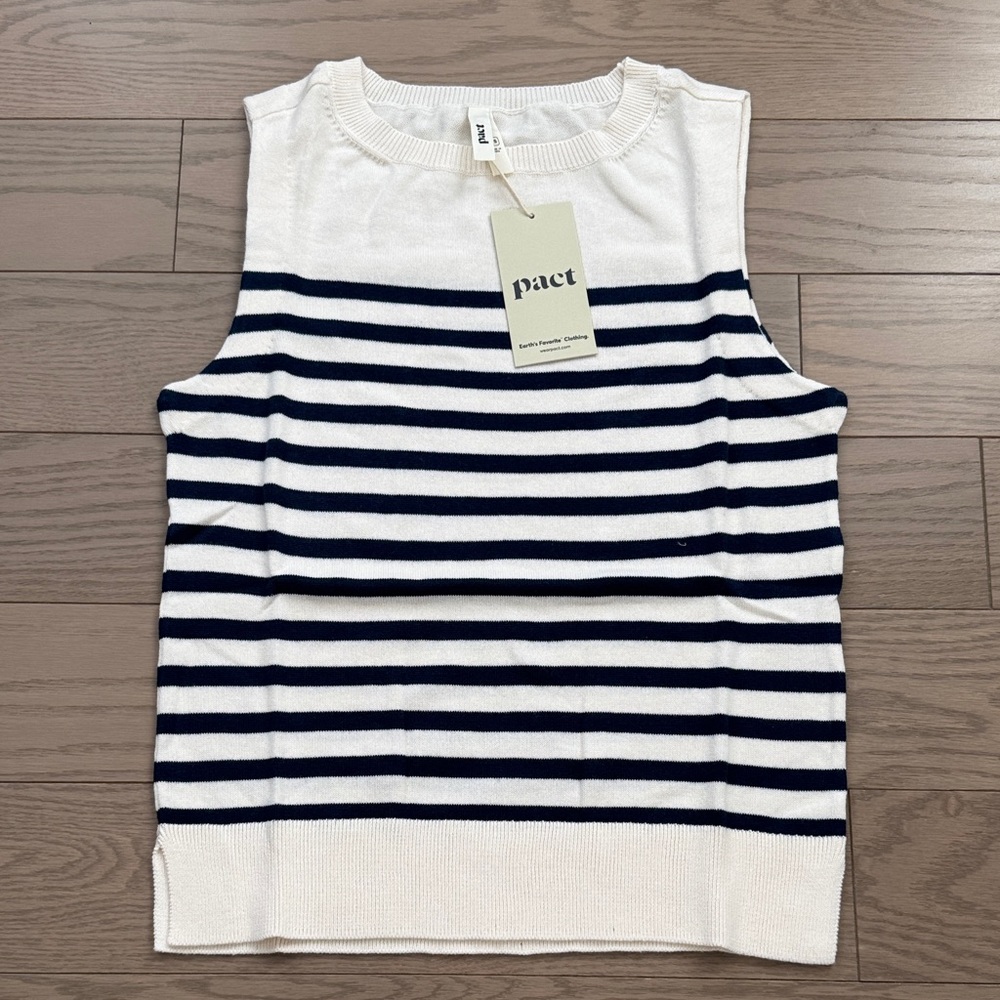 Pact Organic Cotton Navy and Cream Laguna Striped Fine Knit Shell
